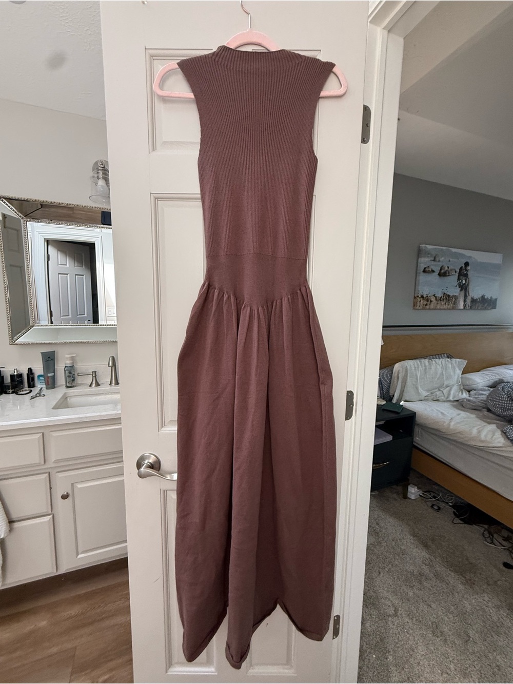 Line & Dot Sleeveless Maxi Dress in Dusty Rose